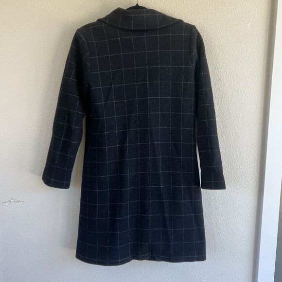 Agnes B Wool Chester Coat Women’s Small T1 Blad White Grid Plaid France - Picture 2 of 9